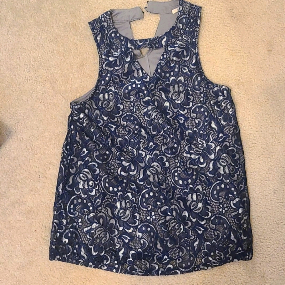 Navy and silver lace top